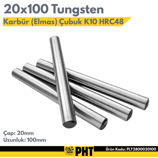 Tungsten Karbür Elmas Çubuk K10 Kalite 20mm x 100mm