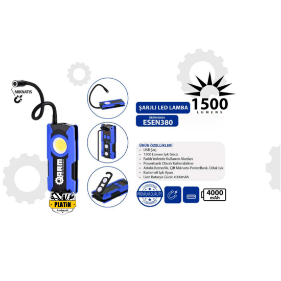 Arm Esen380 Şarjlı Led Lamba 1500 Lümen 
