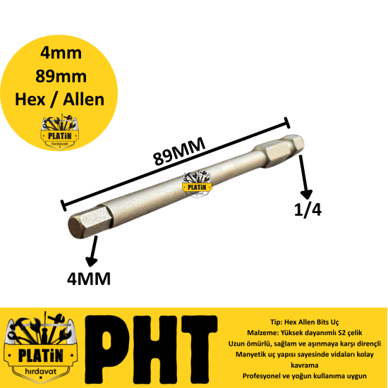 PHT Allen Bits Uç Uzun Boy Hex 4mm X 89mm plt280082