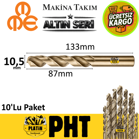 Mte Altın Seri Matkap Ucu 10,5mm HSS-E Paslanmaz Matkap Ucu ( 10 Adet ) B00005001050