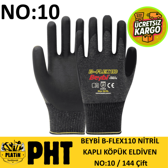 Beybi Nitril Kaplı Köpük Eldiven No:10 ( 144 Çift ) B-FLEX110