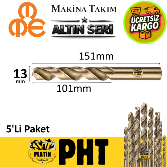 Mte Altın Seri Matkap Ucu 13mm HSS-E Paslanmaz Matkap Ucu ( 5 Adet ) B00005001300