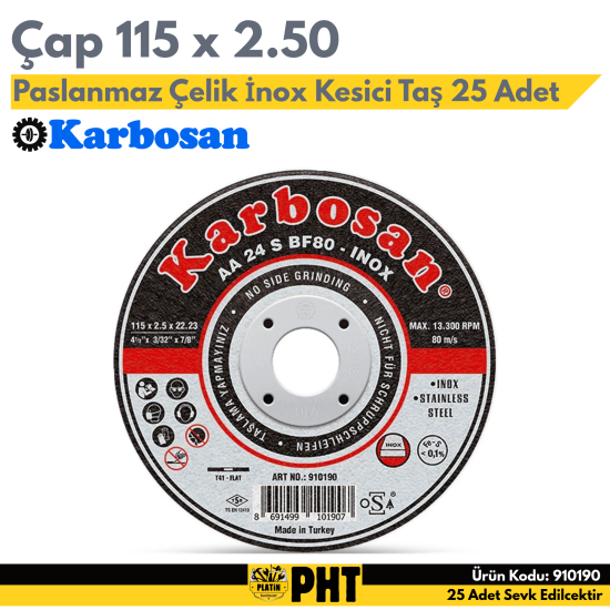 Karbosan 115x2.5x22.23 Paslanmaz Çelik İnox Kesici Taş ( 25 Adet ) 910190