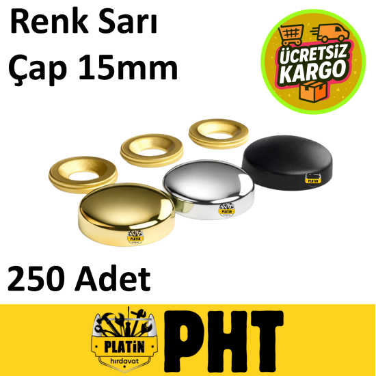 PHT Dekoratif Vida Kapağı Sarı Zamak 15mm ( 250 Adet ) PLT00015252