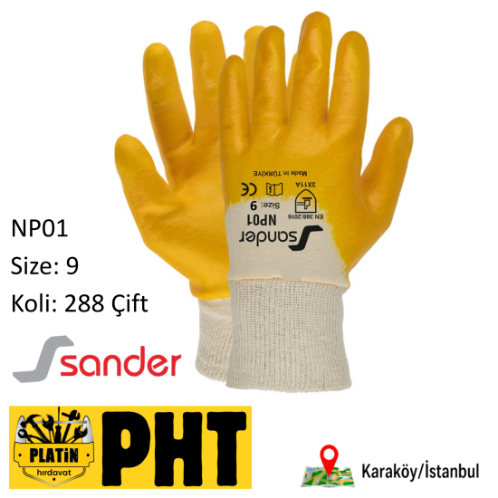 Sander Nitril Eldiven Sarı NP01 No:9 (XL) ( 288 Çift )