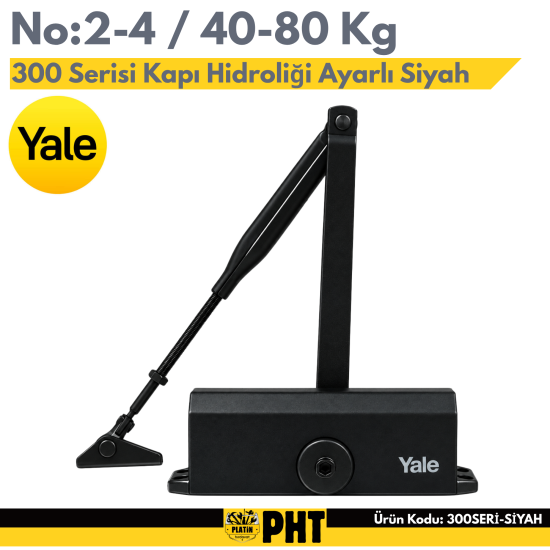 Yale 300 Serisi Kapı Hidroliği Ayarlı 2-4 Numara Siyah 45-80 Kg Dar Tip