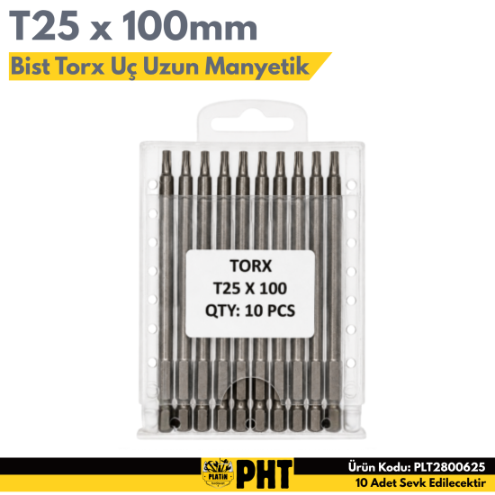 PHT Bist Torx Uç Uzun Manyetik T25x100mm ( 10 Adet ) PLT2800625