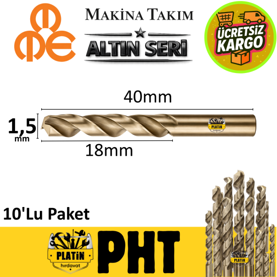 Mte Altın Seri Matkap Ucu 1,5mm HSS-E Paslanmaz Matkap Ucu ( 10 Adet ) B00005000150