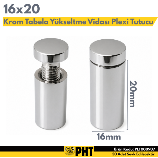 Tabela Yükseltme Vidası 16x20 Plexi Tutucu Krom