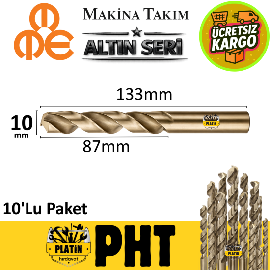 Mte Altın Seri Matkap Ucu 10mm HSS-E Paslanmaz Matkap Ucu ( 10 Adet ) B00005001000