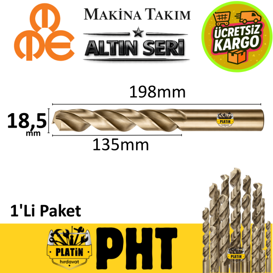 Mte Altın Seri Matkap Ucu 18,5mm HSS-E Paslanmaz Matkap Ucu ( 1 Adet ) B00005001850
