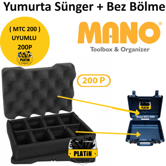 Mano 200P Yumurta Sünger + Bez Bölme (MTC 200 Takım Çantası Uyumlu)