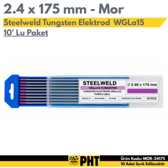 Steelweld Tungsten Elektrod Mor 2.4 x 175 mm WGLa15 Tungsten ( 10 Adet )