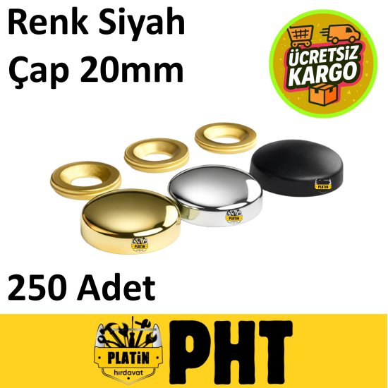 PHT Dekoratif Vida Kapağı Siyah Zamak 20mm ( 250 Adet ) PLT00015256