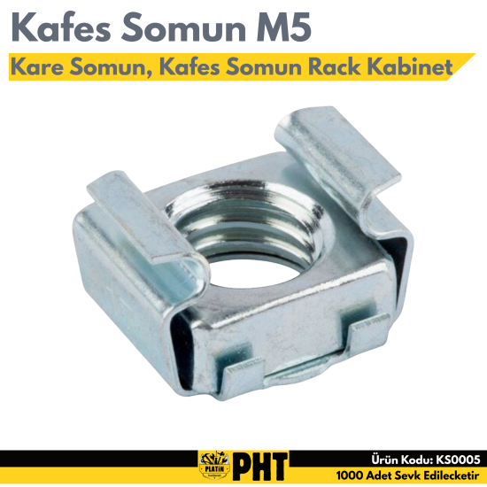 Kafes Somun M5 , Kare Somun, Kafes Somun Rack Kabinet ( 1000 Adet ) KS0005
