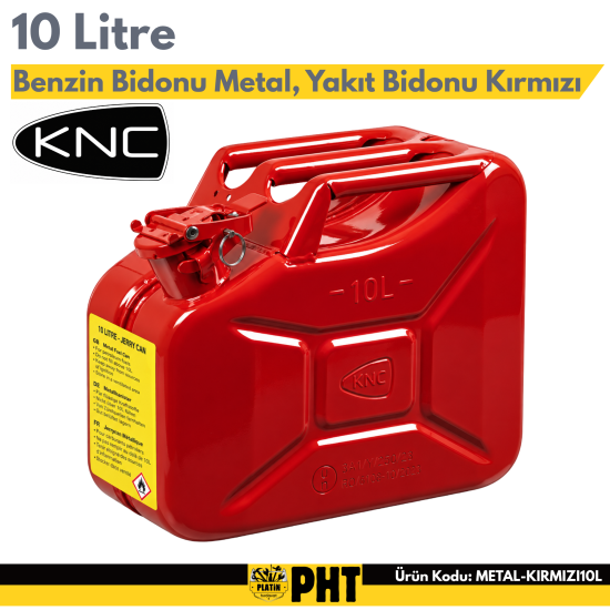 KNC 10 Litre Benzin Bidonu Metal, Yakıt Bidonu Kırmızı