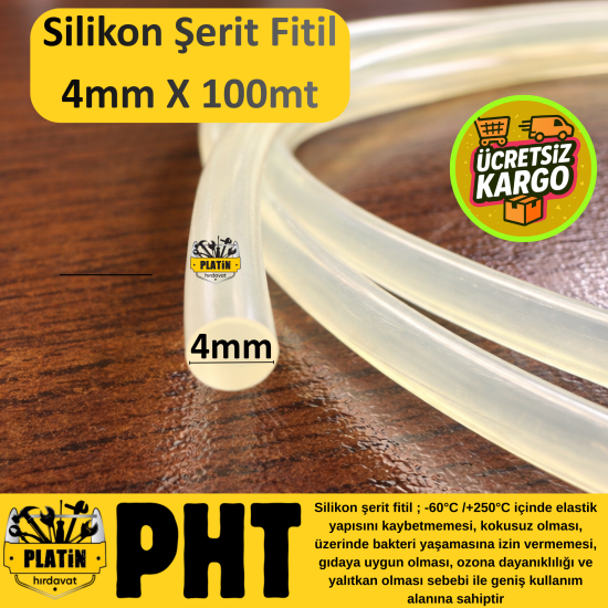 PHT Silikon Şerit Fitil Yuvarlak 4mm , Şerit Silikon Fitil Yuvarlak ( 100 Metre ) PLT2800666