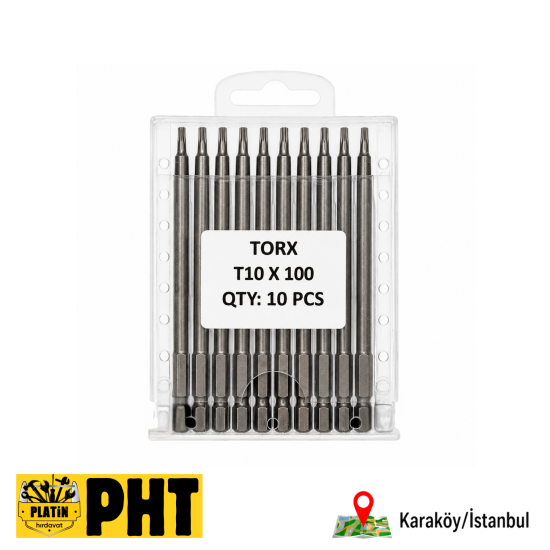 PHT Bist Torx Uç Uzun Manyetik T10x100mm ( 10 Adet ) PLT2800622