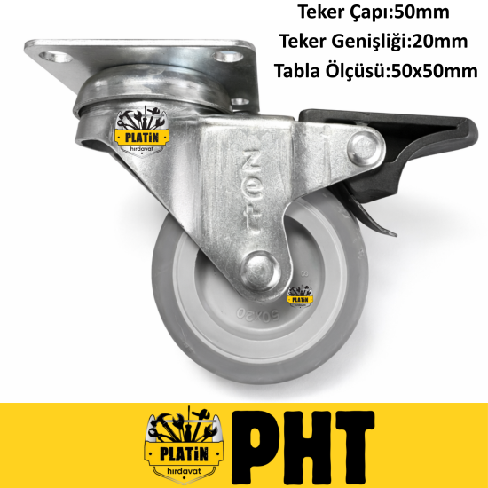 ZET 50-lik Kare Tablalı Mobilya Üzeri Elastik Frenli Döner Tekerlek 1102 Meb 050 F4