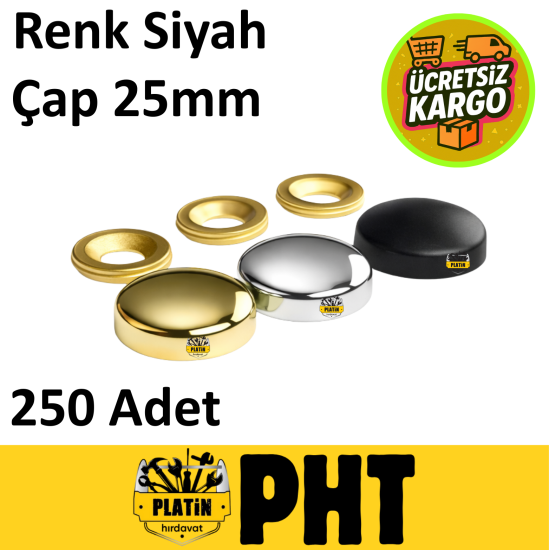 PHT Dekoratif Vida Kapağı Siyah Zamak 25mm ( 250 Adet ) PLT00015259