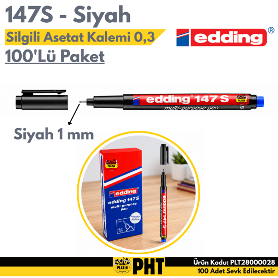 Edding 147S Silgili Asetat Kalemi Siyah Uç 0,3mm ( 100 Adet ) PLT28000028
