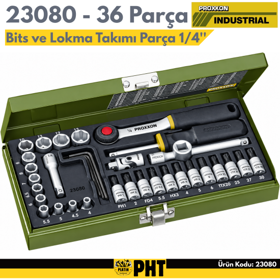 Proxxon 23080 Bits ve Lokma Takımı 36 Parça 1/4 