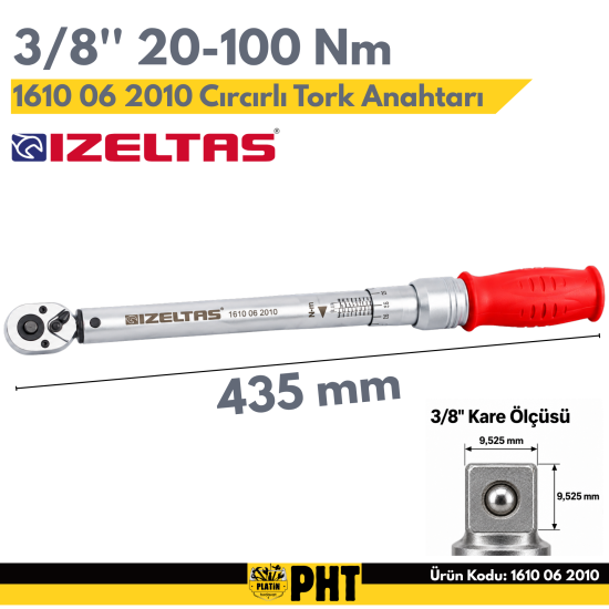 İzeltaş 1610 06 2010 Cırcırlı Tork Anahtarı 3/8 20-100 Nm