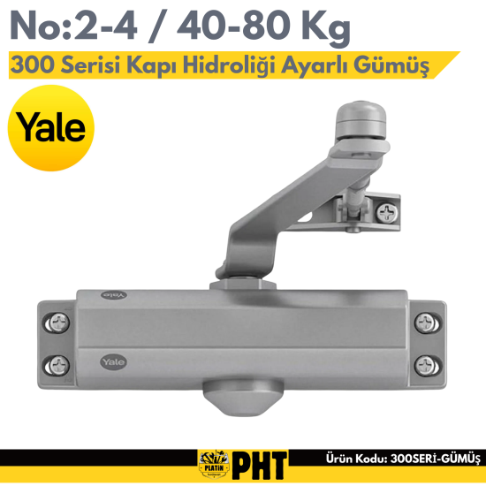 Yale Kapı Hidroliği Ayarlı 2-4 Numara Gümüş 45-80 Kg Dar 300 Serisi 