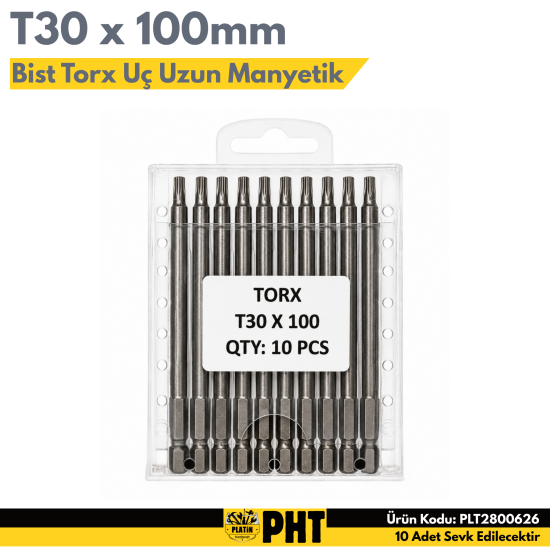 PHT Bist Torx Uç Uzun Manyetik T30x100mm ( 10 Adet ) PLT2800626