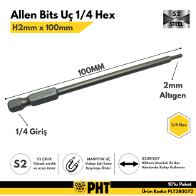 PHT Allen Bits Uç Uzun Boy Hex 2mm X 100mm PLT280072 ( 10 Adet )
