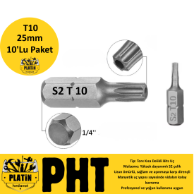 PHT Delikli Torx Bits Uç Kısa T10x25mm plt280010 ( 10 Adet )
