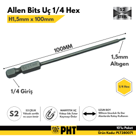 PHT Allen Bits Uç Uzun Boy Hex 1,5mm X 100mm PLT280071 ( 10 Adet )