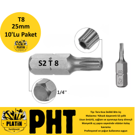 PHT Delikli Torx Bits Uç Kısa T8x25mm plt28009 ( 10 Adet )