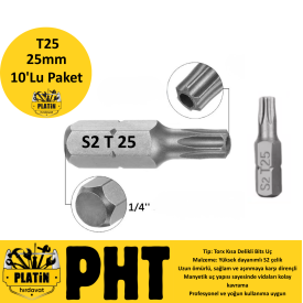 PHT Delikli Torx Bits Uç Kısa T25x25mm plt280013 ( 10 Adet )
