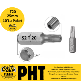 PHT Delikli Torx Bits Uç Kısa T20x25mm plt280012 ( 10 Adet )
