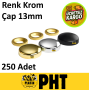 PHT Dekoratif Vida Kapağı Krom Zamak 13mm ( 250 Adet ) PLT00015254