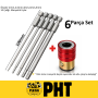 PHT Uzun Bits Allen Uç Seti + Manyetik Adaptör 2mm,2,5mm,3mm,,4mm,5mm Boy 100mm ( 6 Parça Set )