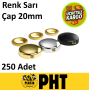 PHT Dekoratif Vida Kapağı Sarı Zamak 20mm ( 250 Adet ) PLT00015258