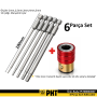PHT Uzun Bits Allen Uç Seti + Manyetik Adaptör 2mm,2,5mm,3mm,,4mm,5mm Boy 100mm ( 6 Parça Set )