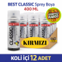 BEST SPREY BOYA CLASSIC 400 ML KIRMIZI ( 12 ADET )